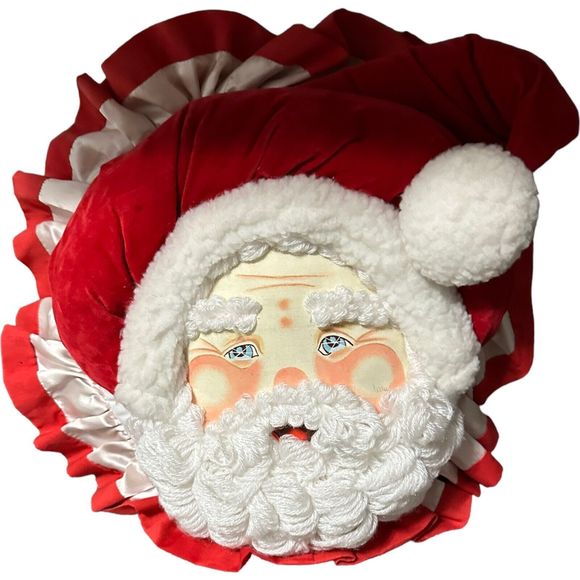 Hand Painted By Lilly Santa Face Holiday Pillow Christmas Decor Vintage 13” HTF - Picture 14 of 16